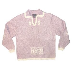 Vintage Woolrich Mauve Knit Collared Sweater Snowflakes Kangaroo Pocket Size XL